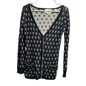 Anthropologie Sparrow Navy Cream Tulip Button Down Cardigan Lightweight XS